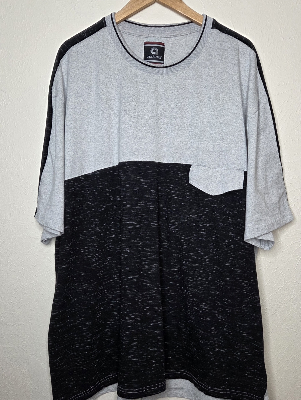 Akademiks Colorblock Pocket Tee 5XL Streetwear Oversized Gray Black Cotton Blend